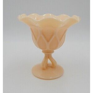 Westmoreland Peach Opaline Milk Glass Compote Doric Pattern Ruffle Edge 5 Inch